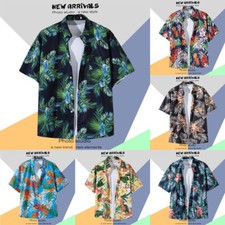 Men's Hawaiian Shirts Summer Holiday Beach Casual Aloha Party Button Shirt Tees+