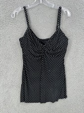 Miraclesuit Sz 8 Underwire Tankini Swim Black Polka Dots Top Slimming Pool
