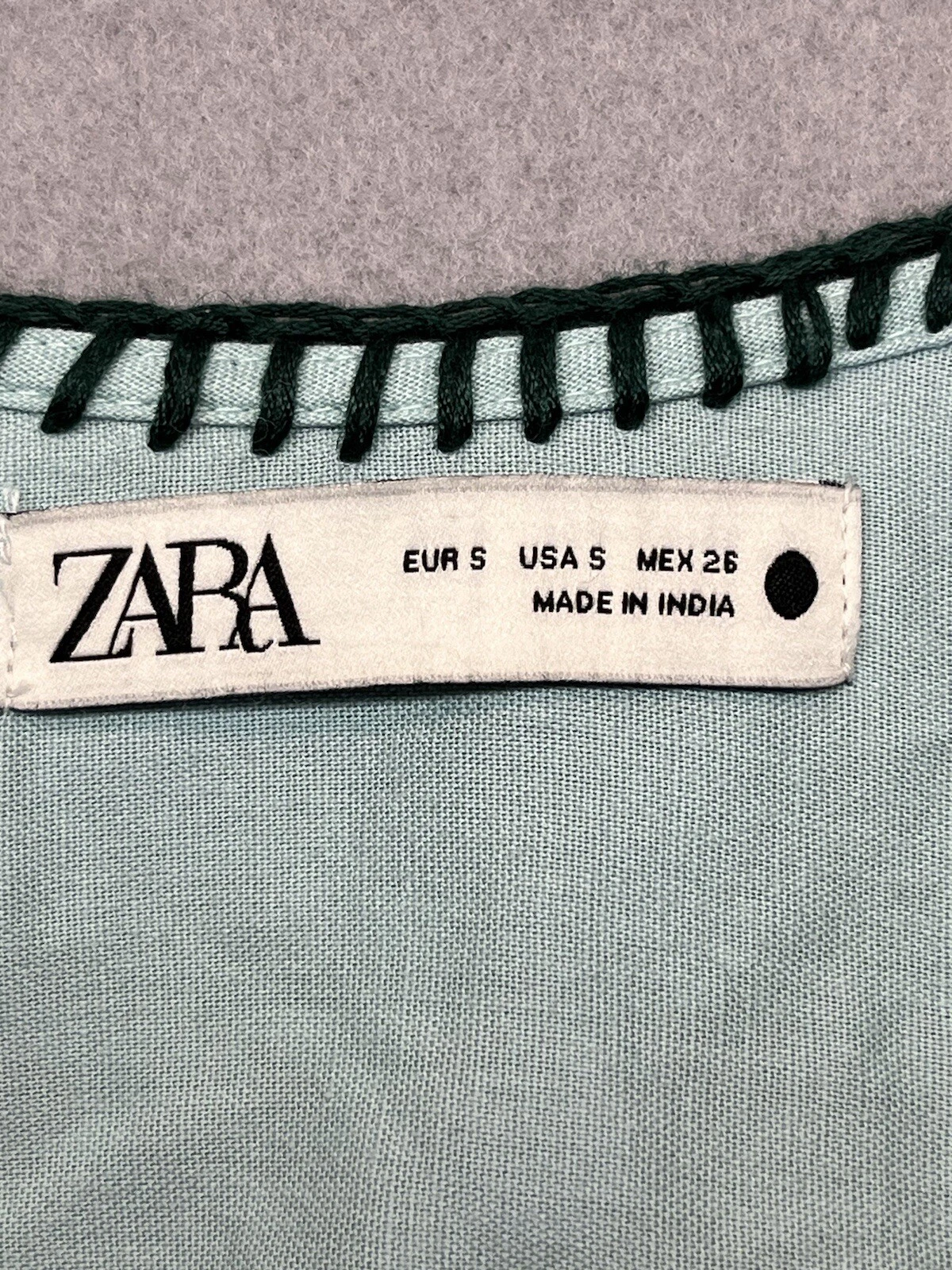 Abito midi Zara donna verde manica corta ricamato sacchetto di carta taglia S