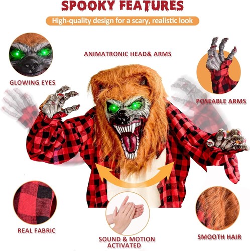 7FT Halloween Decorations Outdoor - Standing Animatronic Giant Towering Werewolf - Picture 6 of 6