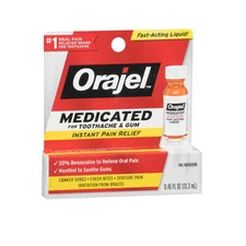 2X Medicated Toothache And Mouth Sores Fast-Acting Liquid 0.45 Oz By Orajel