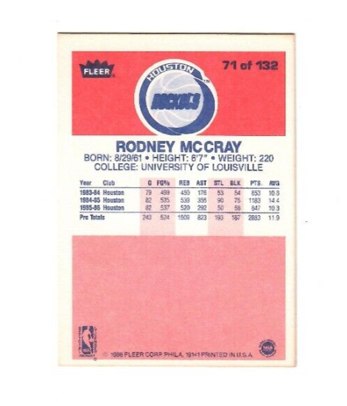 Rodney McCray 1986-87 Fleer Houston Rockets Basketball Card #71 | eBay