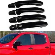 For 2019-2024 Chevy Silverado 1500 GLOSS BLACK Door Handle COVERS Smart Keyholes