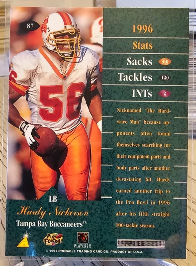 1997 Pinnacle Zenith Hardy Nickerson #87 Buccaneers - Image 2 of 2