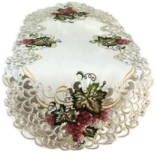 Doily Boutique Table Runner, Doily, or Mantel Scarf with Grapes on Ivory Fabric