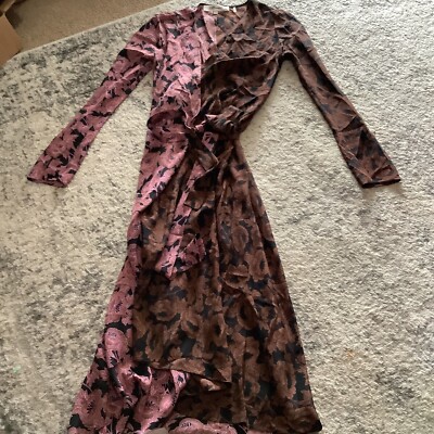 diane von furstenberg wrap dress brown Silk Multicolor Printed Womens XS True wrap style with PREBF Ever-Pretty V-Neck Short Sleeve Lining colour:medium