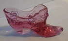 Fenton Cabbage Rose Pink Glass Shoe or Boot Fenton Mark 6" Long VTG FREE SHIP