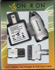 Ontrion 3 in 1 USB Charger Kit For Home, Office, Or On the Go, White, New