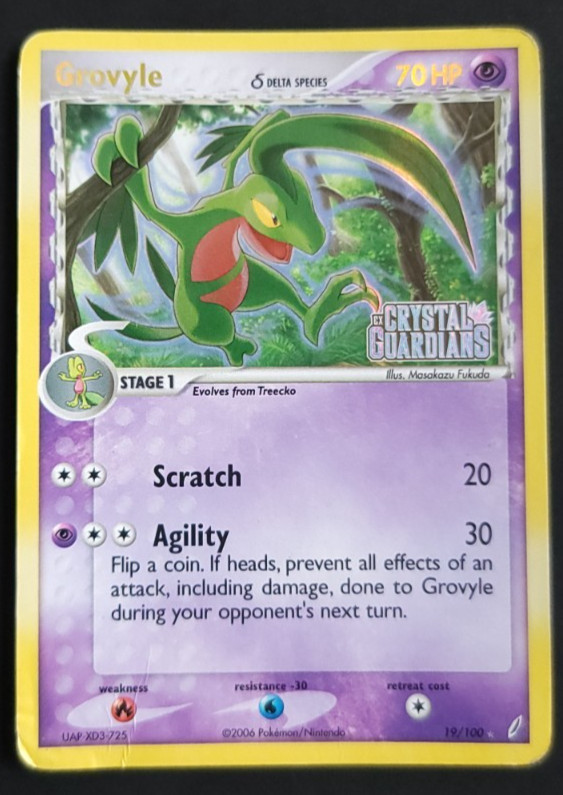 Pokémon TCG 2006 Grovyle 19/100 Rare Crystal Guardians Reverse Holo Stamped DMG