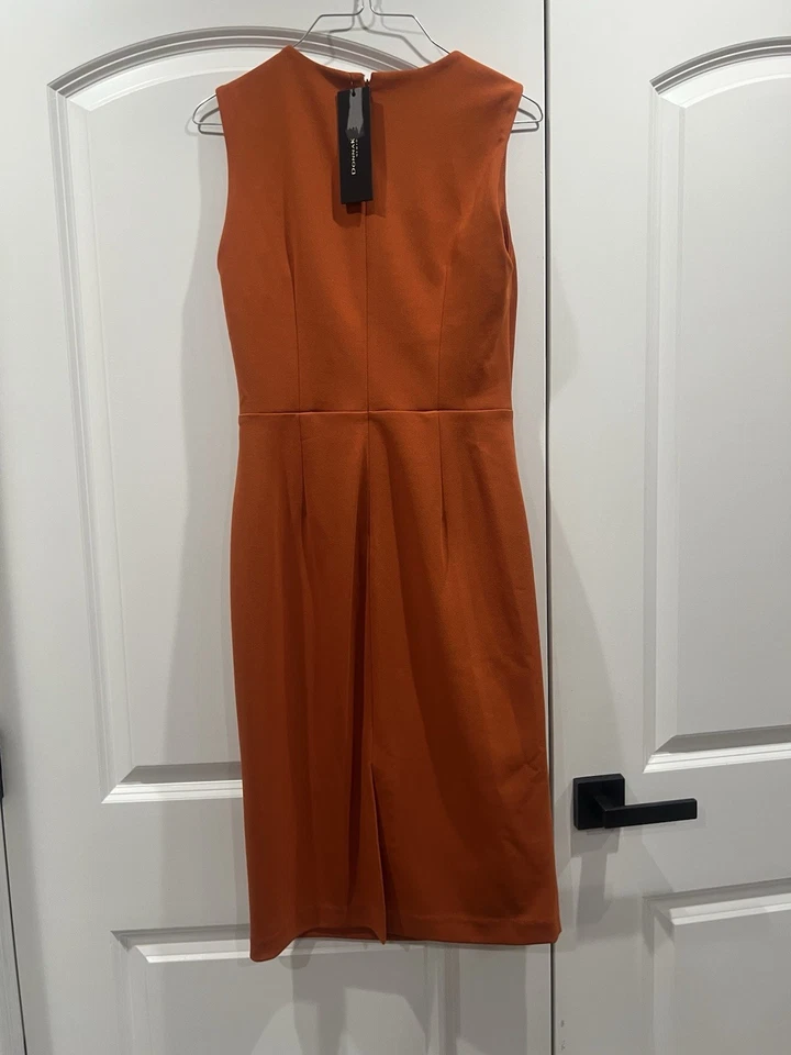 Vestido Vaina Donna Karan Nuevo Con Etiquetas Talla 0 Naranja Mandarina Sin Mangas Cinturón Foto 4 de 4