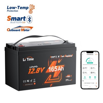 LiTime 12V 165Ah Series Smart Bluetooth Lithium Battery BMS For Solar RV Marine