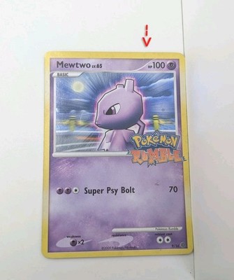 Pokemon TCG Mewtwo 9/16 Pokemon Rumble LV.65 Holo With A Cut And Heavy Played