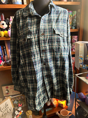 RedHead Men s 2XL Cotton Flannel Plaid Button-Up Shirt Blue/Green Pockets
