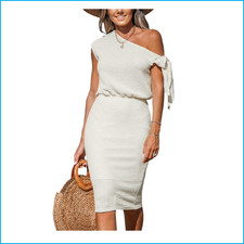 Cupshe White Off Shoulder Midi Dress XL Elastic Waist