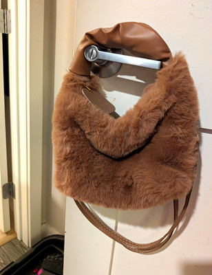 Brown Crescent Small Shoulder Bag Zip Detachable Strap Gold Hardware