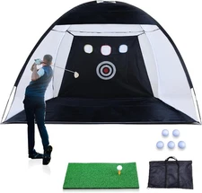 10x7ft Golf Practice Net and Mat, Hitting Nets Driving Black 