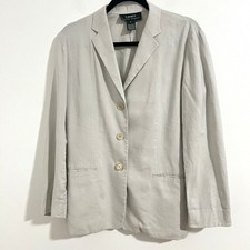 Lauren Ralph Lauren Linen Blend Blazer Size 8 Beige Unlined Classic Preppy