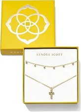 Kendra Scott Amelia Cross Necklace 14K Gold Plated Brass White Crystal Gift Set