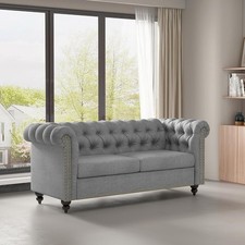 Large Linen Fabric Sofa Button Back Couch Settee Living Room Bedroom