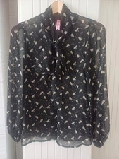 Ladies Blouse , Cat Print And Bow Detail , Size Small