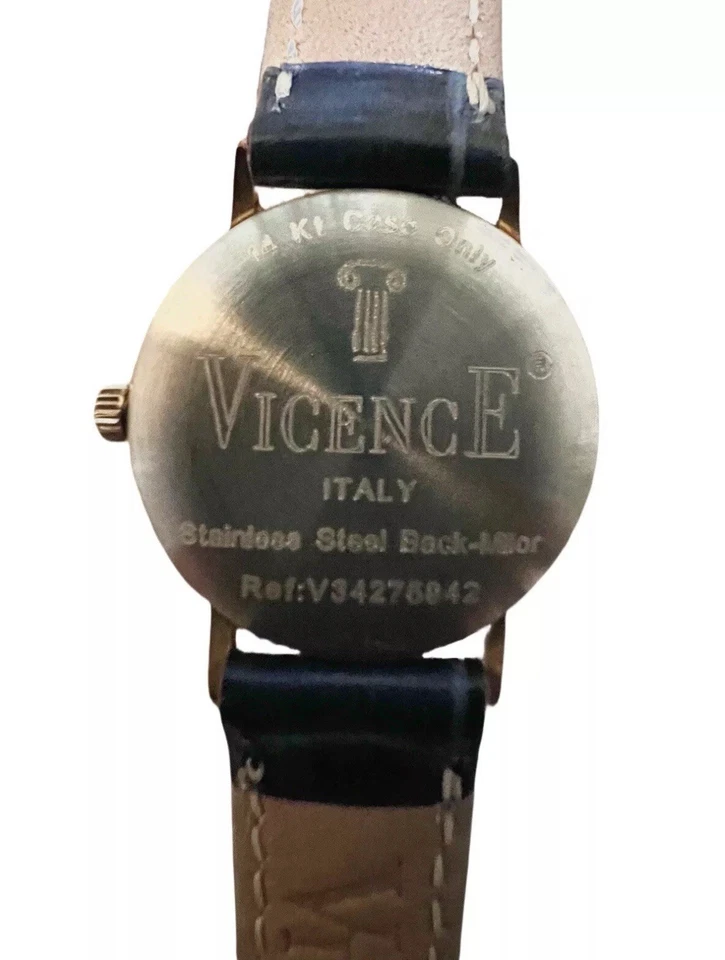 Vicence 意大利手表女式 26 毫米 14K 金色 Milor 蓝色皮革表带 — 第 3/4 张图片