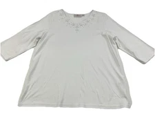 Quacker Factory Large Scalloped Embroidered Eyelet 3/4 Sleeve Top 9122