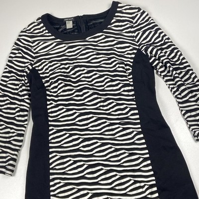 Gerry Weber Long Sleeve Dress Sz 6 Black White Stretch Textured Abstract Stripe
