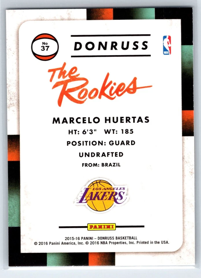 2015-16 Donruss Marcelo Huertas Rookie The Rookies Los Angeles Lakers RC #37 - Image 2 of 2