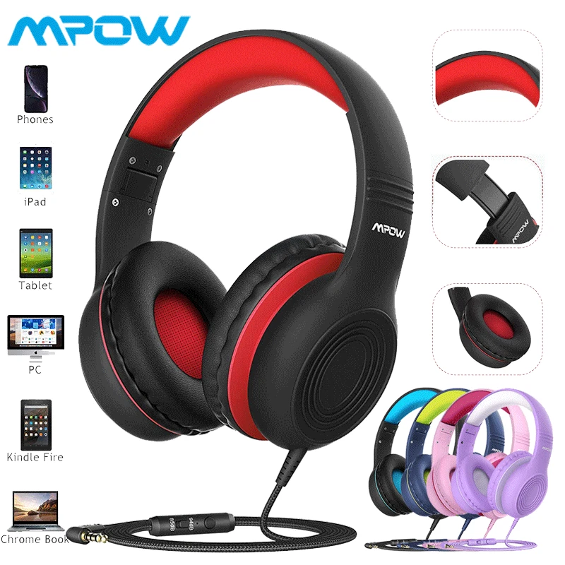 Mpow Kid Headphone Microphone Stereo Adjustable 85dB/94dB Volume Control Headset Foto 3 de 4