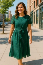 Baltic Born Women's Size S Emerald Mindy Lace Lined Pleated Midi Dress