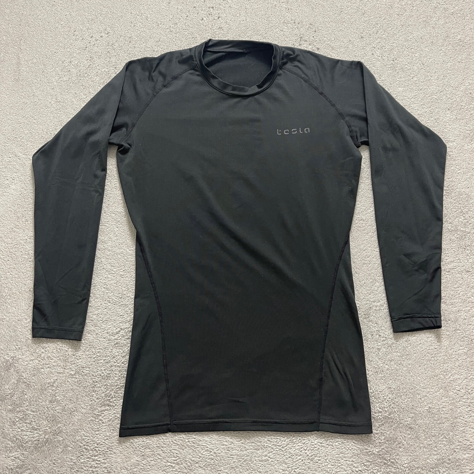 Tesla Men's Large Black Compression Shirt Long Sleeve Athletic Stretch Fit
