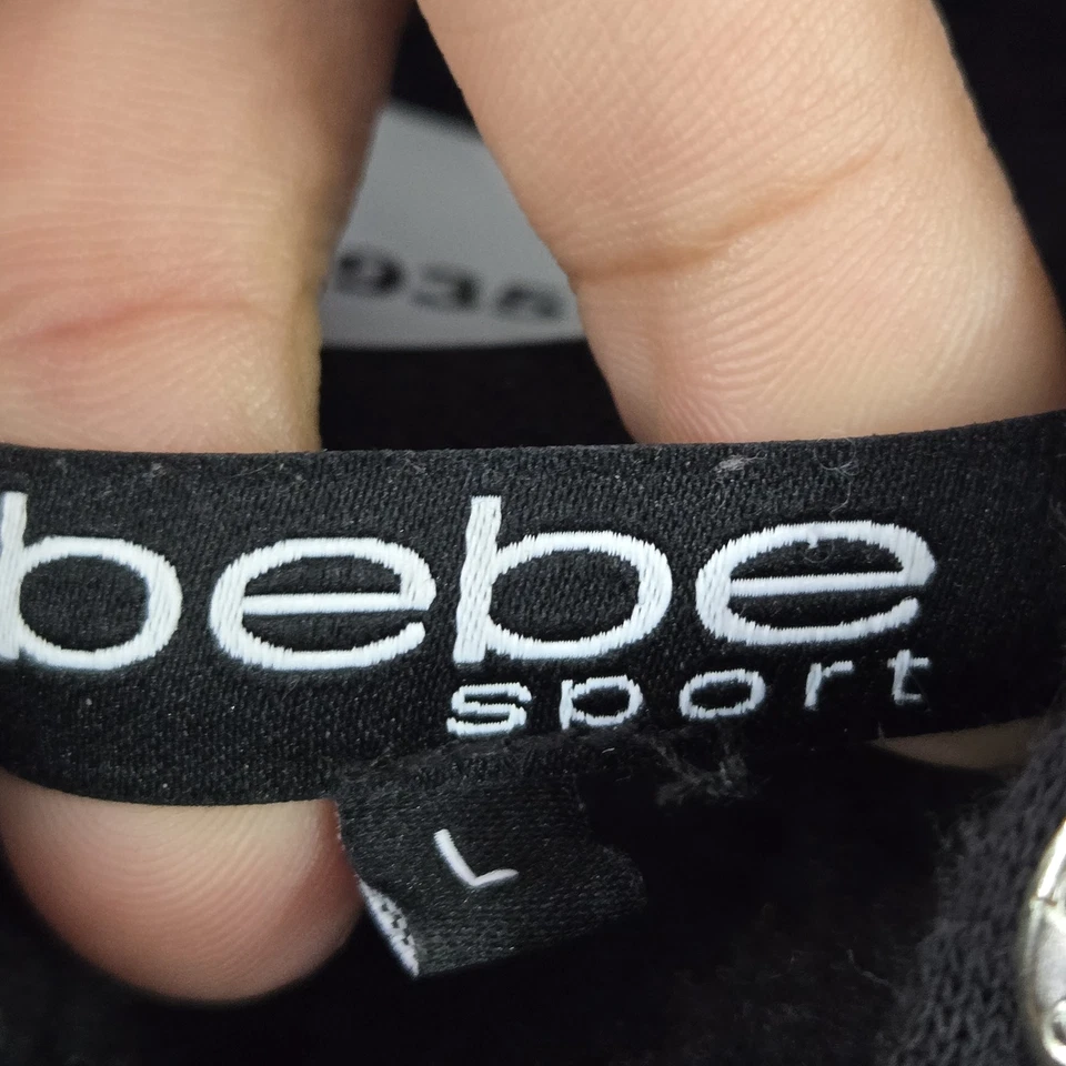 Sudadera con Capucha Bebe Sport Mujer L Negra Polar Logo Rayas Lentejuelas Recortada Pullover LEER Foto 3 de 4