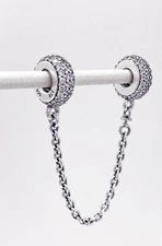 NEW Authentic PANDORA 925 Silver Sparkle Pave CZ Safety Chain  Charm 791736CZ