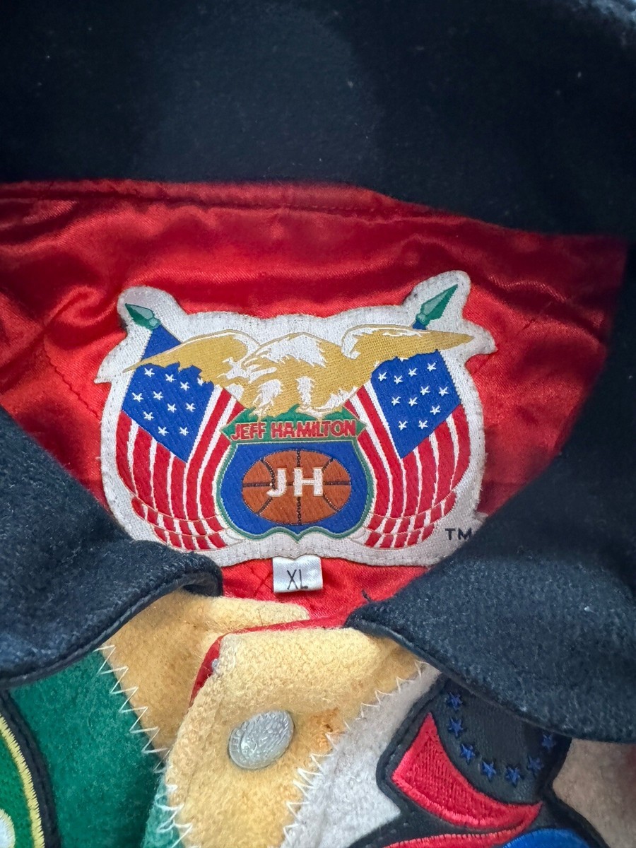 Vintage 90s JEFF HAMILTON Leather AND WOOL JACKET NBA TEAM PATCH