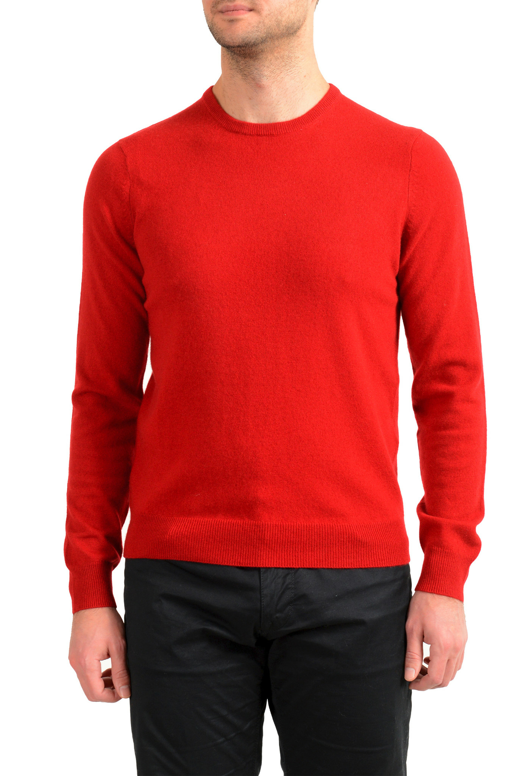 Мужской свитер-пуловер с круглым вырезом Malo Optimum из ярко-красной шерсти и кашемира