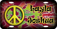 Personalized Custom Peace Sign Tie-Dye Colorful License Plate Any Writing
