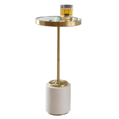 Uttermost Laurier Faux Shagreen Steel and Marble Drink Table in Brass and White - Picture 1 of 4