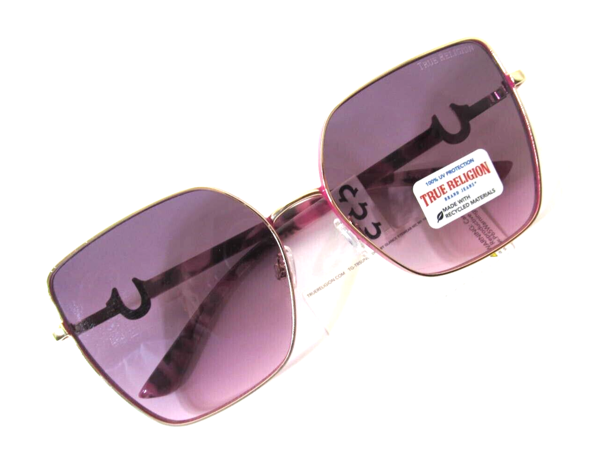 TRUE RELIGION Hot Pink & Gold Oversized Cat Eye Sunglasses 