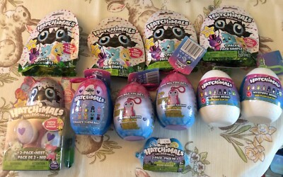 HATCHIMALS ASSORTED LOT OF OF (11) INCLUDES 2 PACK NEST, & FREE CRYSTAL LOCKET