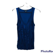 Banana Republic Women's V Neck Ruffle Front Sleeveless Tank Top Size Small Blue