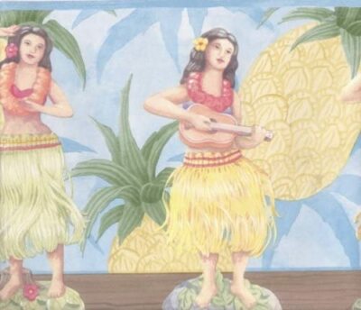Hula Girls Wallpaper Wall Border PC101B hawaiian spa beach ocean island blue