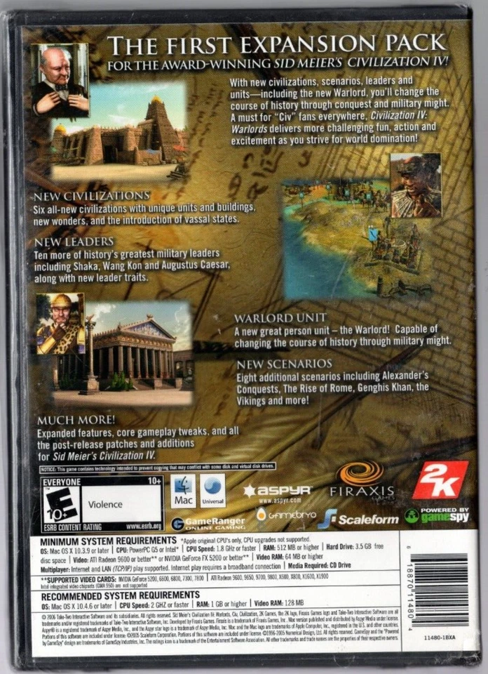 Sid Meier's Civilization IV: Warlords (Mac CD, 2006, Firaxis Games, Sealed New) - Image 2 of 2