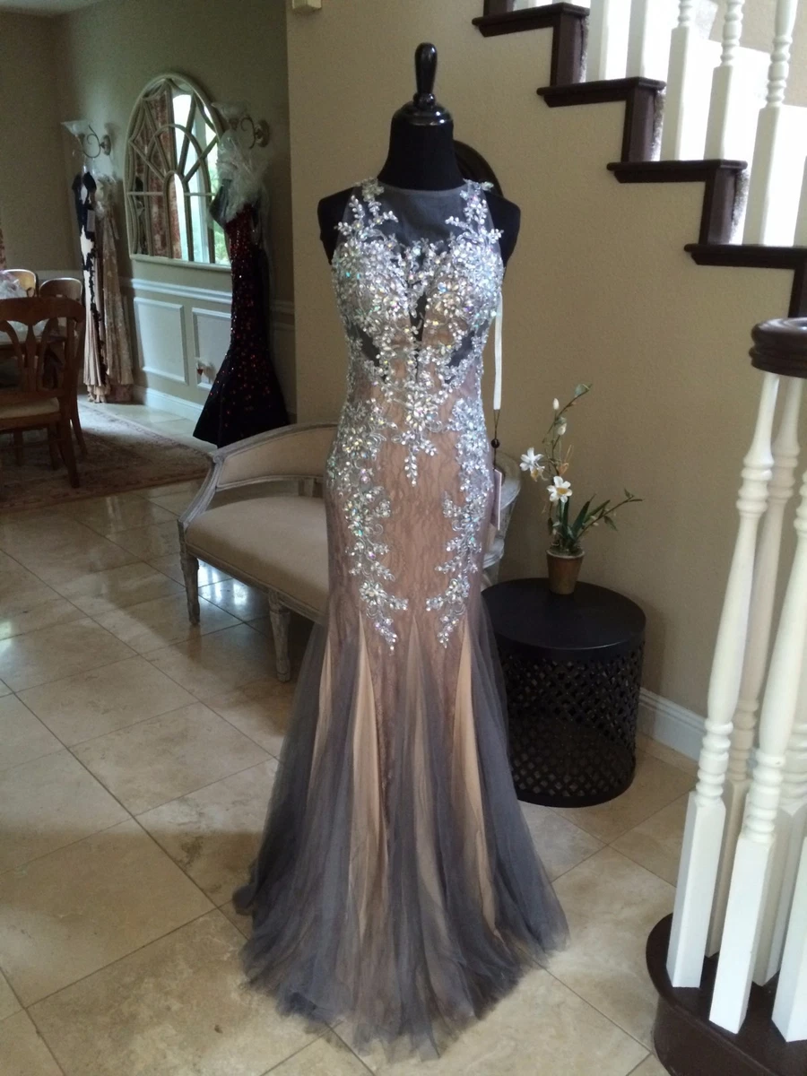 398 NWT GUNMETAL JVN BY JOVANI PROM PAGEANT FORMAL DRESS GOWN