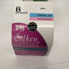 L'eggs Silken Mist Ultra Sheer Leg Control Top Pantyhose Size B jet Black