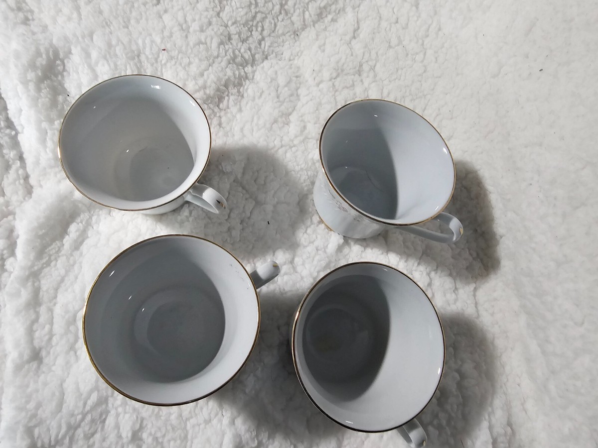 Set of 4 Vintage Crescent Tea Cups Fine China Jie Pai Floral White