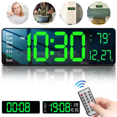 LED Weiß Digital Wanduhr mit Datum Temperatur Display Alarm Clock Fernbedienung