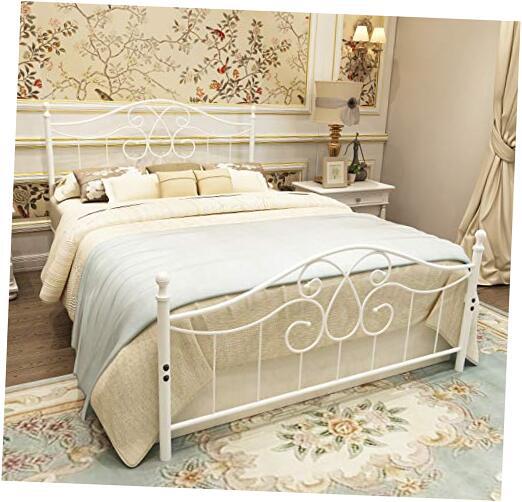 Metal Queen Bed Frame with Headboard and Footboard Farmhouse Platform Bed