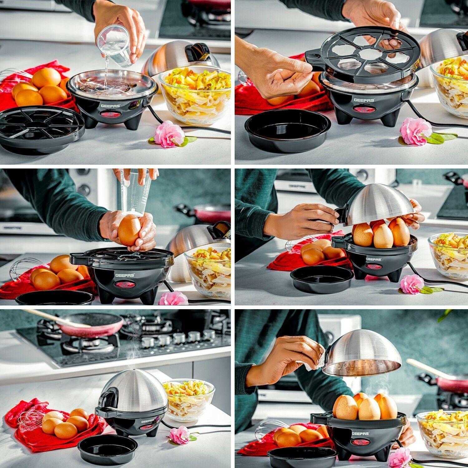 Egg Boiler Cooker Poacher Steamer Omelette Maker Boiled 7 Eggs Geepas