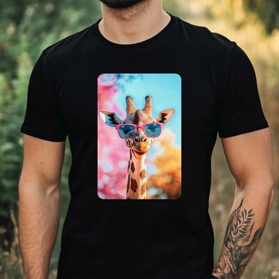Mens Giraffe Sunglasses Print Cotton T-Shirt Size XS to 5XL