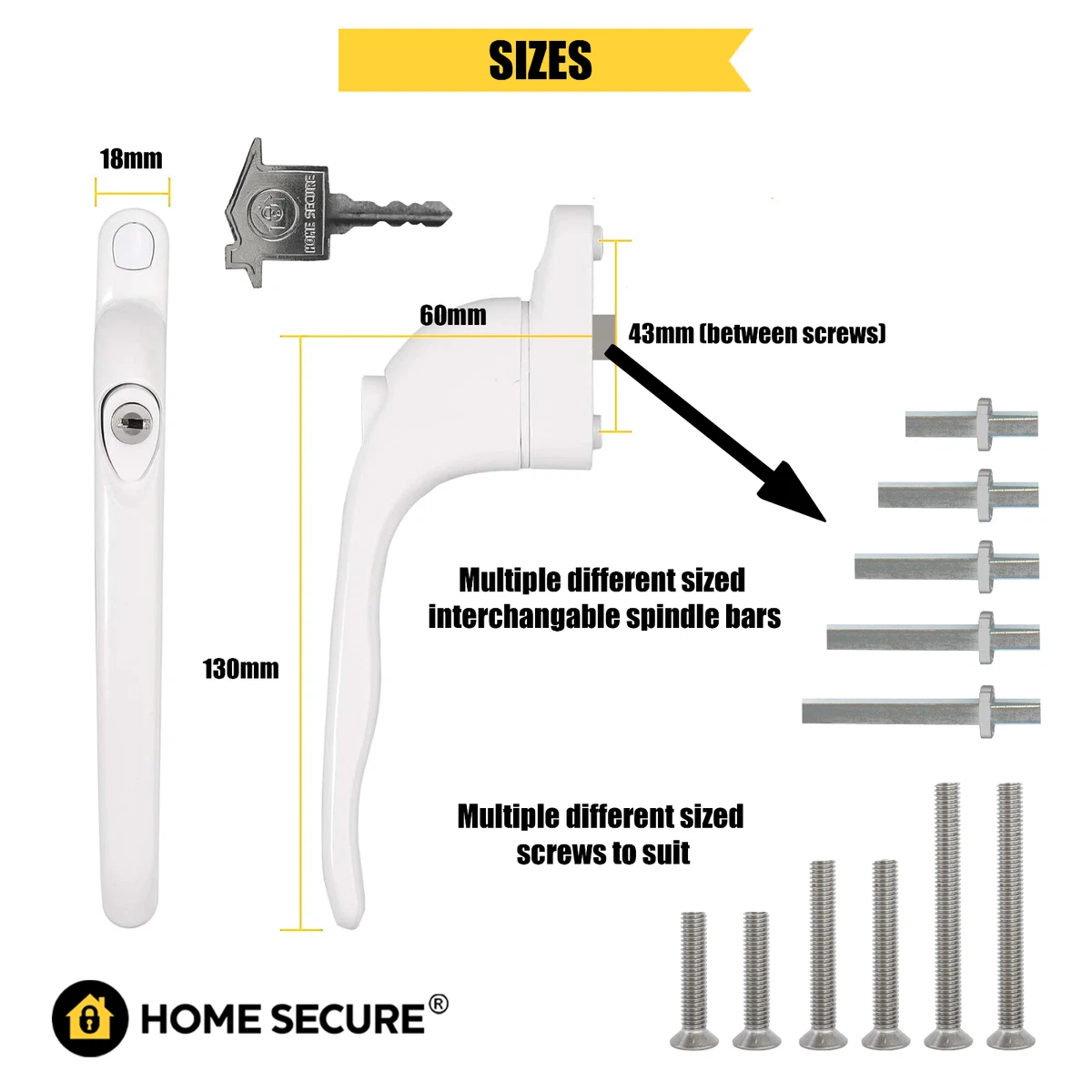 Manija de ventana universal de PVC uPVC Home Secure™ multihusillo - blanca